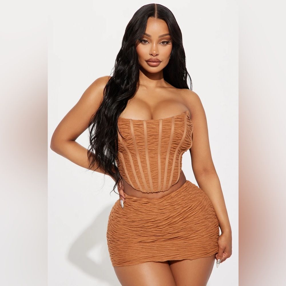 True Textured Skirt Set - Camel